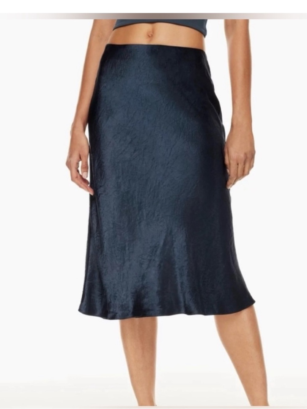 Aritzia Babaton Satin Slip Midi Skirt in Deep Navy - Picture 2 of 4